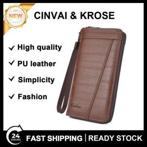 Dompet Lelaki, Panjang, Klac, Kapasiti Besar, dengan Pelbagai Slot Kad, Beg Zip, Beg ID, Beg Telefon Bimbit, Dompet Syiling Pelbagai Fungsi, Diperbuat daripada Kulit PU, Mudah dan Fesyen