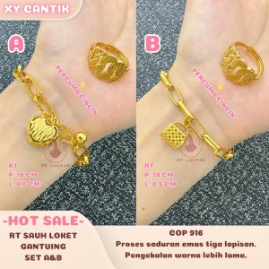 Rantai Tangan Sauh Loket Gantung Set A&B COP916 PERCUMA CINCIN - SET A Panjang 19CM Lebar 0.6CM Berat 12G - SET B Panjang 19CM Lebar 0.5CM Berat 11G - Barang kemas bersalut emas tulen - Tahan lasak - Hypoallergenic - Titanium - XYCANTIK Bracelets Gelang