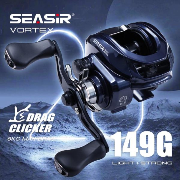 Kekili Memancing Baitcasting Vortex, Seasir, Nisbah Gear Kelajuan Tinggi 7.0: 1, 5 + 1BB, Seret Maks 8kg, Sesuai untuk Memancing Air Tawar dan Masin, Gegelung