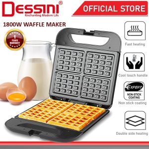 DESSINI ITALY Double Sided Electric Waffle Maker Pizza Panini Cake Donut Sandwich Toaster BBQ Grill Non-Stick Baking Pan