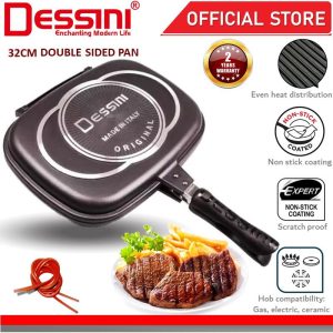DESSINI ITALY Granite Aluminium Non Stick Double Sided Pressure Grill Fry Pan Cookware Tool (32cm)