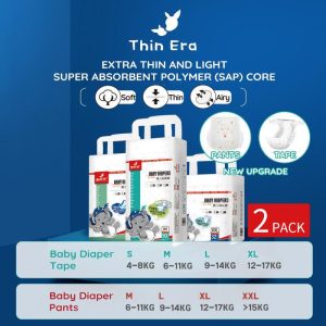 【Thin Era】2 packs Baby Diaper Extra Soft Skin-Friendly Non-Irritating to the Skin Pull-up Diaper Pants and Tape Diapers SAP Jelly Absorbent Core Cotton