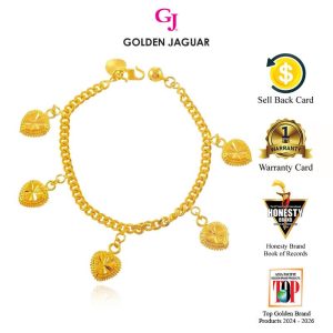 Emas Jaguar (6.19 g) GJ Gelang Tangan Bracelet Papan 0.3cm Simple Love Gantung 24K Gold Plated (2160301-SL)