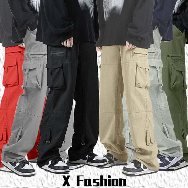 Overall Retro, Uniseks, Seluar Kargo, Jenama Trendi Jepun, Longgar, Rekaan Cantik, Poket Pelbagai, Gaya Hiphop dan Jalan Tinggi, Seluar Kaki Lebar Kasual, M-3XL, Sesuai untuk 50-110 kg, [COD]