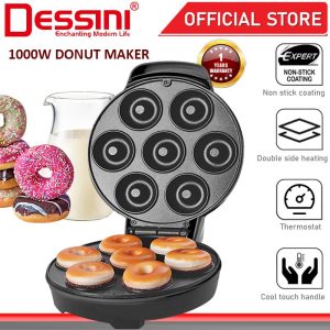 DESSINI ITALY Double Sided Electric Donut Maker Doughnut Cake Waffle Sandwich Toaster BBQ Grill Non-Stick Baking Pan