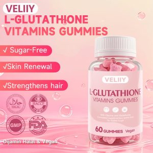 Kulit Cerah & Halal dengan Glutathione VELIIY L-Glutathione 300mg SKIN Whitening untuk Memutihkan & Melembapkan Kulit Glycine 150mg&Glutamic acid 150mg&L-glutationDengan Vitamin C, D, E & Asid Pantothenik 60 Kira Suplemen bergetah pemutih kulit Vegan