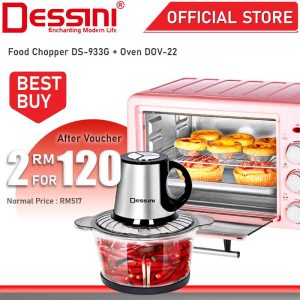DESSINI ITALY 22L Electric Oven Air Fryer Toaster Timer Roaster Breakfast Machine Ketuhar + 3L Capsule Cutter Spin Chopper Blender Grinder Mixer Mincer Masher Juicer Pengisar Pengadun