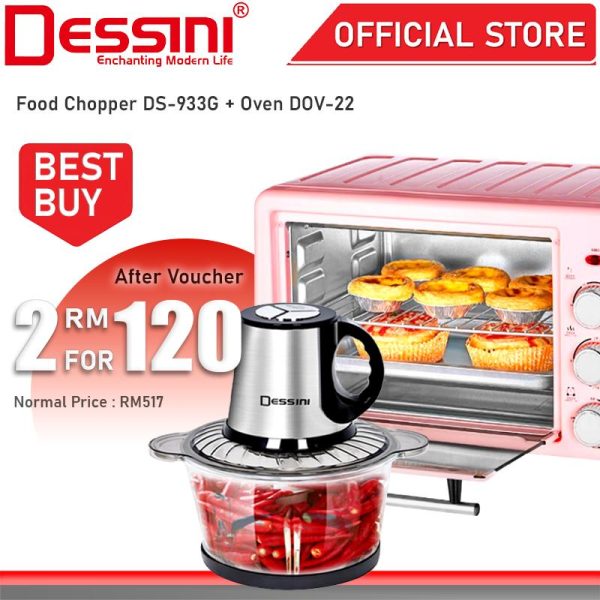 DESSINI ITALY 22L Electric Oven Air Fryer Toaster Timer Roaster Breakfast Machine Ketuhar + 3L Capsule Cutter Spin Chopper Blender Grinder Mixer Mincer Masher Juicer Pengisar Pengadun