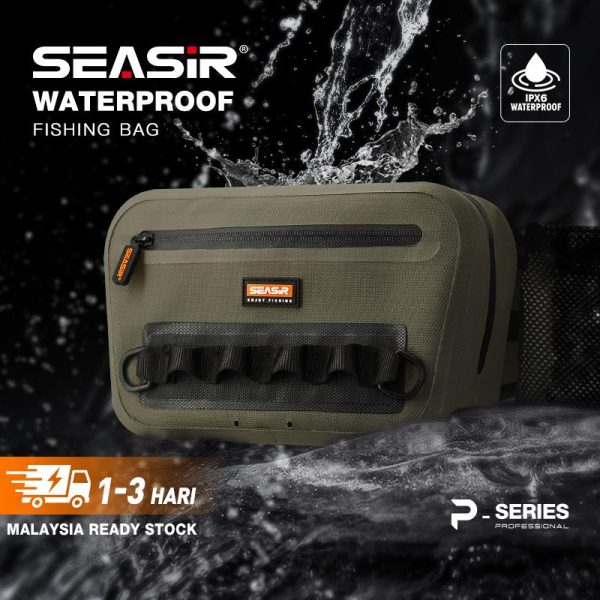 Beg Pinggang Memancing Kalis Air, Seasir, Pelbagai fungsi, Suspensi, Kapasiti Besar 4L, Beg, Bahan PVC 1680D, Poket Botol Air Sisi, Sesuai untuk Penyimpanan Memancing