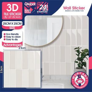 Pelekat Jubin, Tiga Dimensi 3D, Pelekat Sendiri, Tebal dan Tahan Haus, 25x25 cm, Sesuai untuk Balkoni, Belajar, Dapur, dan Dinding Bilik Mandi, Menutup Belakang