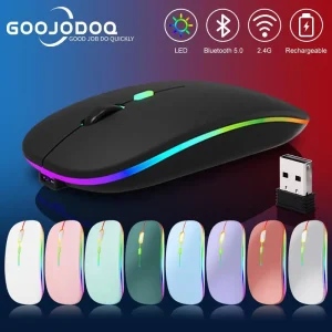GOOJODOQ Wireless Bluetooth Mouse | Silent Ultra-Thin Wireless Portable Rechargeable Mouse For Computer Laptop | LED Light