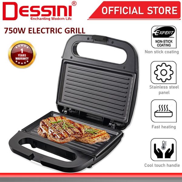DESSINI ITALY Double Sided Electric Pizza Panini Waffle Sandwich Maker Toaster Barbecue BBQ Grill Non-Stick Baking Pan