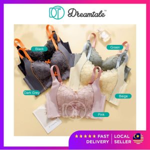 [Live Promo] Dreamtale Women Corset Bra Bra Lace 5 Hook Push Up Bra Full Coverage Wireless Bra Baju Dalam Wanita Seamless WCO238 Flower Pink Bra Nikah