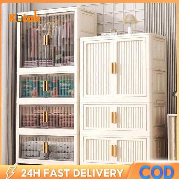L70cm 2 Doors Light Luxury Wardrobe Storage Versatile Foldable Storage Cabinet With Pulley