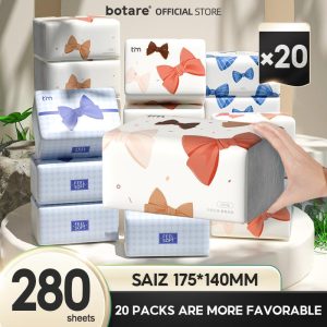 [20 PCS ] Botare,Tisu Muka Lembut Kusyen Udara, Ikatan bentuk rama-rama, 4 lapis, 20 keping setiap pek, 280 sheets * 20, 175 * 140mm