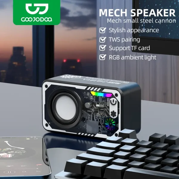 GOOJODOQ TWS Mech Bluetooth Speaker with LED Light | Bluetooth 5.3 Support SD Card RGB Ambient Stylish Audio