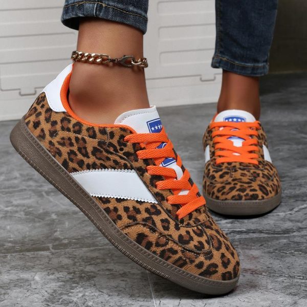 Kasut Latihan Jerman, untuk Wanita, Corak Leopard, Kasut Kasual Serba guna, Kasut Sukan Tapak Tebal Satu Langkah, Kasut skate Retro Tapak Lembut, Koleksi Baharu Musim Bunga 2025