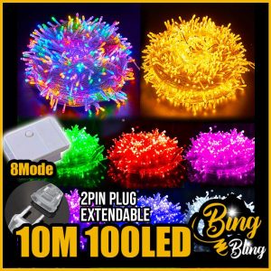 【Bing Bling】【2pin Plug 8mode 100M | 50M | 20M |10M】Lampu Raya Viral Fairy String Light Outdoor Waterproof Hiasan Lip Lap Kelip Kelip2 Klip