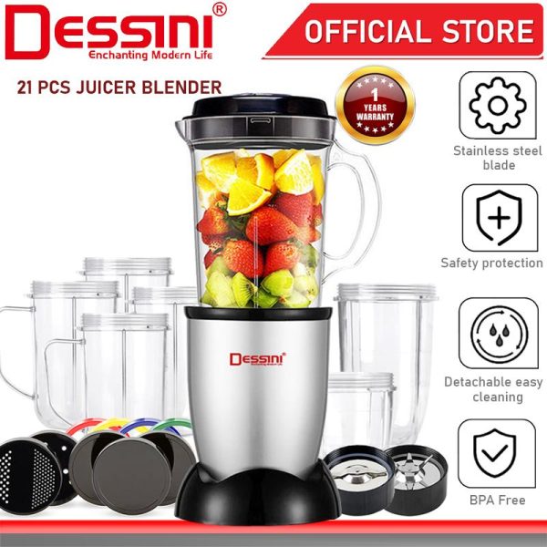 DESSINI ITALY 21 Pcs Bullet Blender Chopper Mixer Grinder Juicer Extractor Smoothie Ice Crusher Food Processor Pengisar