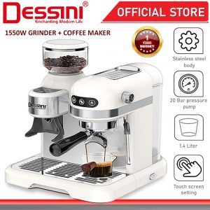DESSINI ITALY 20 Bar 1.4L Espresso Coffee Maker Brew Cappuccino Latte Machine Milk Frothing Steamer Bean Grinder Blender