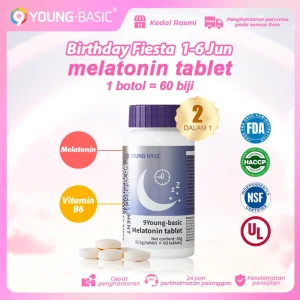 9YOUNG-BASIC Melatonin Tablet, 1 Botol 60 Tablets, Melatonin + Vitamin B6 | Sinergi berganda Menghilangkan tekanan | Bebas gula | Mudah tertidur | Sleep Health Supplements