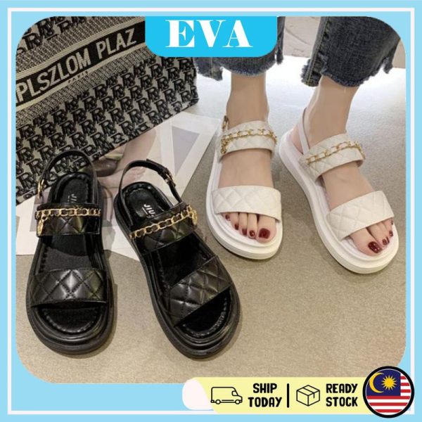 READY STOCK EVA Korea Fashion Sandals Chain Straps Women Kasut Sandals Perempuan Kasut Murah