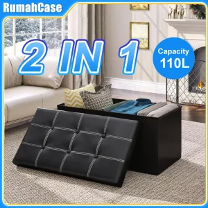 2 dalam 1 Penyimpanan Sofa Bangku Kulit Menyimpan Bangku Serbaguna Peti Simpanan Sofa Boleh Dilipat
