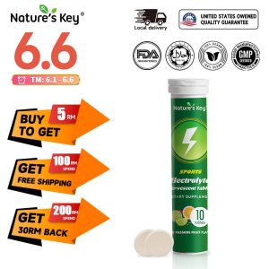 Nature's Key Tablet Efervesen Elektrolit, membantu menambah hidrasi dan tenaga, rasa limau nipis dan buah markisa, 10 tablet per botol Health Supplements