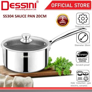 DESSINI ITALY 20CM Honeycomb SUS304 Stainless Steel Sauce Pan Induction Milk Pot Casserole Frying Bowl Cookware PERIUK
