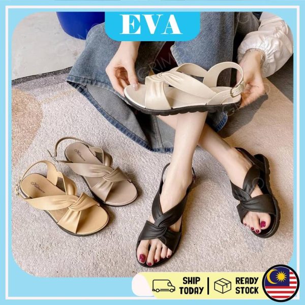 READY STOCK EVA Sandal Women's Flat Kasut Shoe Slipper Cross Design Lady Perempuan Wanita Casual