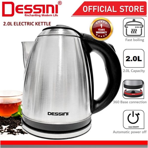 DESSINI ITALY Stainless Steel Electric Kettle Automatic Cut Off Boiler Jug Teapot Cerek (2.0L)