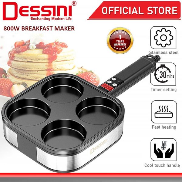 DESSINI ITALY Electric BBQ Grill Steak Frying Pan Teppanyaki Barbecue Non-Stick Pancake Breakfast Maker Baking Pot Timer