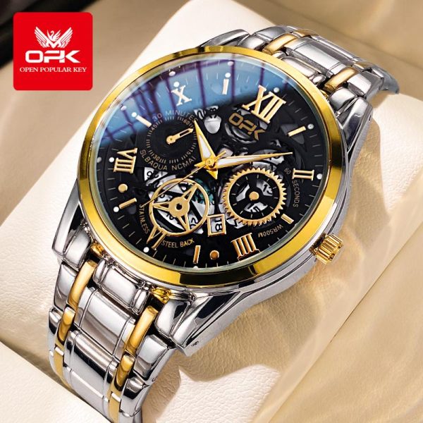 OPK Jam Analog Tangan Lelaki Original Watch Men Waterproof Stainless Steel Quartz Luminous Authentic Dragon Design Gold Watch For Men 8135 Tahan Karat Rotundity Bahan logam dalam stok Banyak warna Pejabat parti pemberian hadiah Garanti 1 tahun