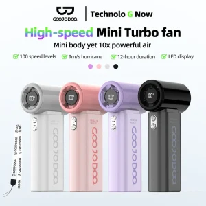 GOOJODOQ GFS007 High Speed Turbo Portable Handheld Fan | 4000 mAH LED Battery Display | Max Wind Speed ??9m/s Kipas Kecil Pegang Tangan | Suitable for MRT Bus Kerja Office Beach Vacation Hotel