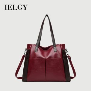 Beg Kulit Lembut, IELGY, Fesyen, Kapasiti Besar, Untuk Wanita Pertengahan Umur, Beg Tangan Baharu, Beg Selempang Satu Bahu Hitam Merah