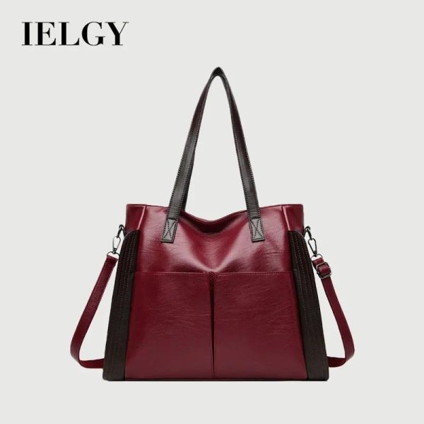 Beg Kulit Lembut, IELGY, Fesyen, Kapasiti Besar, Untuk Wanita Pertengahan Umur, Beg Tangan Baharu, Beg Selempang Satu Bahu Hitam Merah