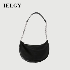 Beg Rantai Satu Bahu, IELGY, Beg Wanita Sabit, Beg Kecil Pepenjuru, 3 Warna Tersedia, Diperbuat daripada Fabrik Nilon Hitam Kain Bags