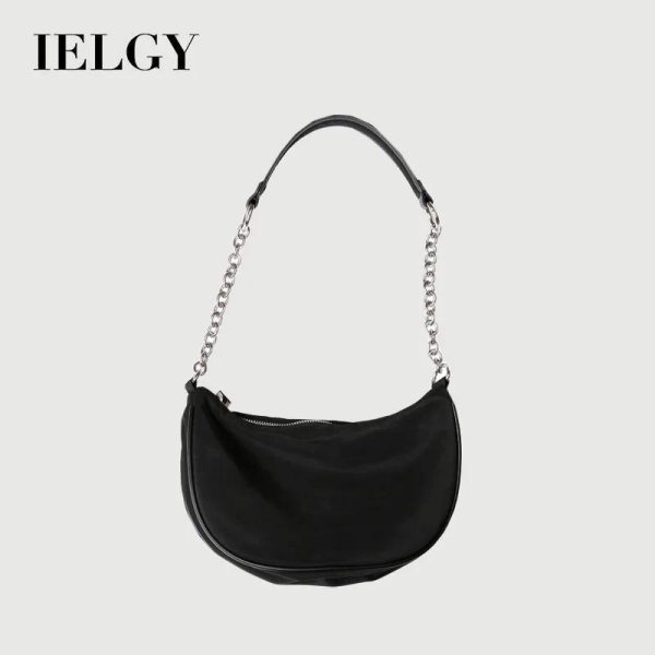 Beg Rantai Satu Bahu, IELGY, Beg Wanita Sabit, Beg Kecil Pepenjuru, 3 Warna Tersedia, Diperbuat daripada Fabrik Nilon Hitam Kain Bags