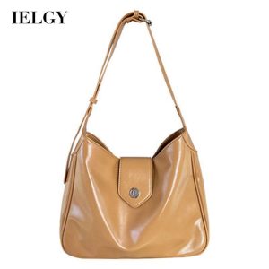 Beg Pepenjuru Wanita, IELGY, Gaya Korea, Rekaan Retro, Diperbuat daripada Kulit Lilin Minyak, Kapasiti Besar Bags Selempang