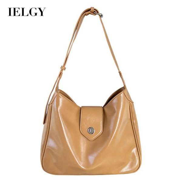 Beg Pepenjuru Wanita, IELGY, Gaya Korea, Rekaan Retro, Diperbuat daripada Kulit Lilin Minyak, Kapasiti Besar Bags Selempang