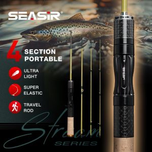 Joran Pancing, SEASIR, Bahan Gentian Karbon, Joran Perjalanan, Cincin Panduan Jenis Z, Saiz 1.53/1.65M, Berat Gewang 1-7g, Seret 4000g, Tombol Bunyi, dengan Pilihan Ejection Aliran Senyap, 4 Bahagian Batang Pancing
