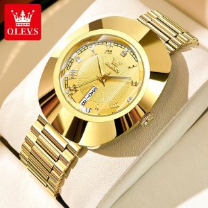 OLEVS Jam Tangan Wanita Original Luxury Kalis Air Asli Dengan Tali Keluli Tahan Karat Kotak Emas Blue White with Gifts Box 7008 Watches Rotundity Bahan logam dalam stok Banyak warna Pejabat parti pemberian hadiah Garanti 1 tahun