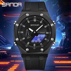 Jam Tangan Elektronik Digital Lelaki, AW24 SANDA 3309, Fesyen, Kalis Air, Sesuai untuk Sukan Luar, Pelbagai fungsi