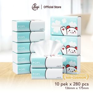 [10 pek] Popi Tisu Air Cushion Viral 4 Lapisan 2800 Helai, Saiz S Tisu Itik Air Cushion Tebal (136mm x 175mm)