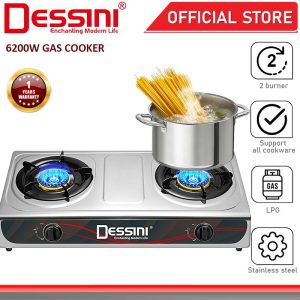 DESSINI ITALY Auto Ignition Gas Cooker Propane LPG Hob 2 Burner Cooktop Tabletop Stainless Steel Stove Dapur Gas