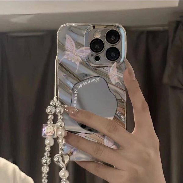Sarung Telefon Cermin Penyaduran, Reka Bentuk Mewah, dengan Lanyard, Serasi dengan iPhone 11, 15, 14, 13, 12, Pro, Xs Max, X, Xr, 7, 8 Plus, Gaya Ins, Reka Bentuk Rama-rama, Sarung Telefon, Kalis Kejutan, Penutup Belakang Pelindung