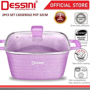 DESSINI ITALY WPB-32 Granite Die Cast Aluminium Non Stick Casserole Pot Bowl Deep Fry Pan Cookware Tool PERIUK (32cm)