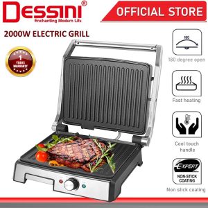 DESSINI ITALY 180° Open Double Sided Electric Pizza Panini Waffle Sandwich Maker Toaster BBQ Grill Non-Stick Baking Pan