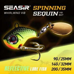 Gewang Memancing, Seasir, Sudu Pemintal Umpan Getaran VIB Logam Berputar, Jig, Sesuai untuk Memancing Trout dan Musim Sejuk, Umpan Keras, 9g, 14g, 20g