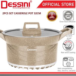 DESSINI ITALY GSB-32 Granite Die Cast Aluminium Non Stick Casserole Pot Bowl Deep Fry Pan Cookware Tool PERIUK (32cm)